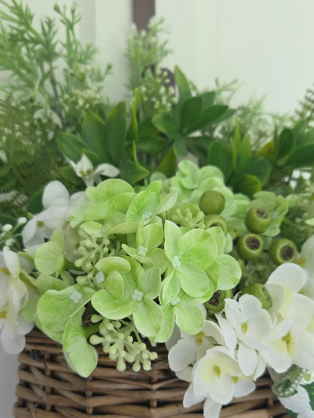 Green Hydrangea Floral Wreath Door Basket Decorative Bow Year Round Door Wreath
